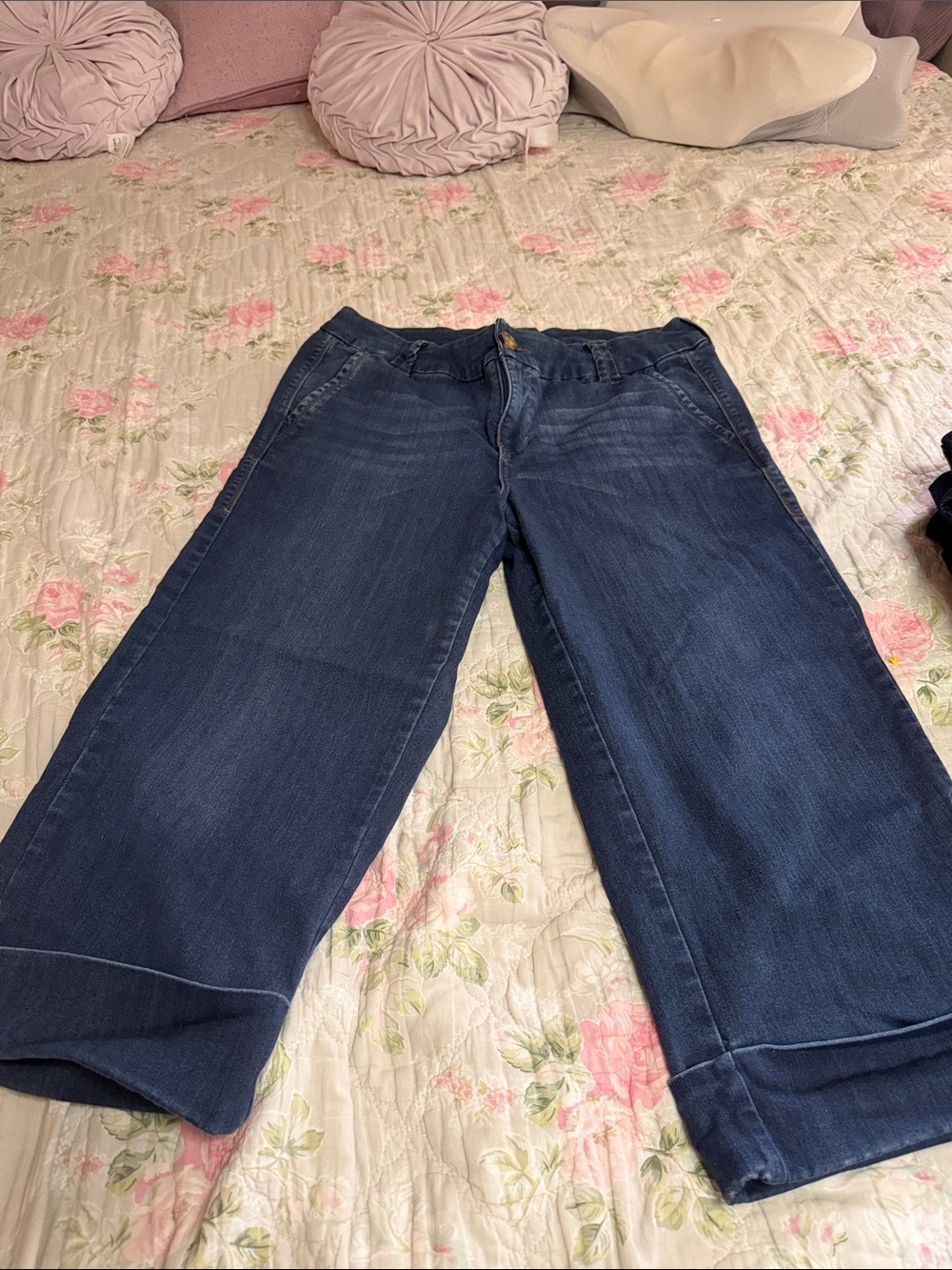 Maurices Dark Blue Wide Leg Cropped Jeans